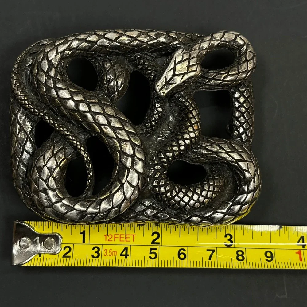 Vintage Emporio Armani Snake Belt Buckle Silver Toned Made In Italy Serpent